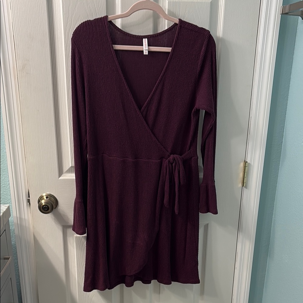 Xhilaration Purple Lightweight Sweater Wrap Dress